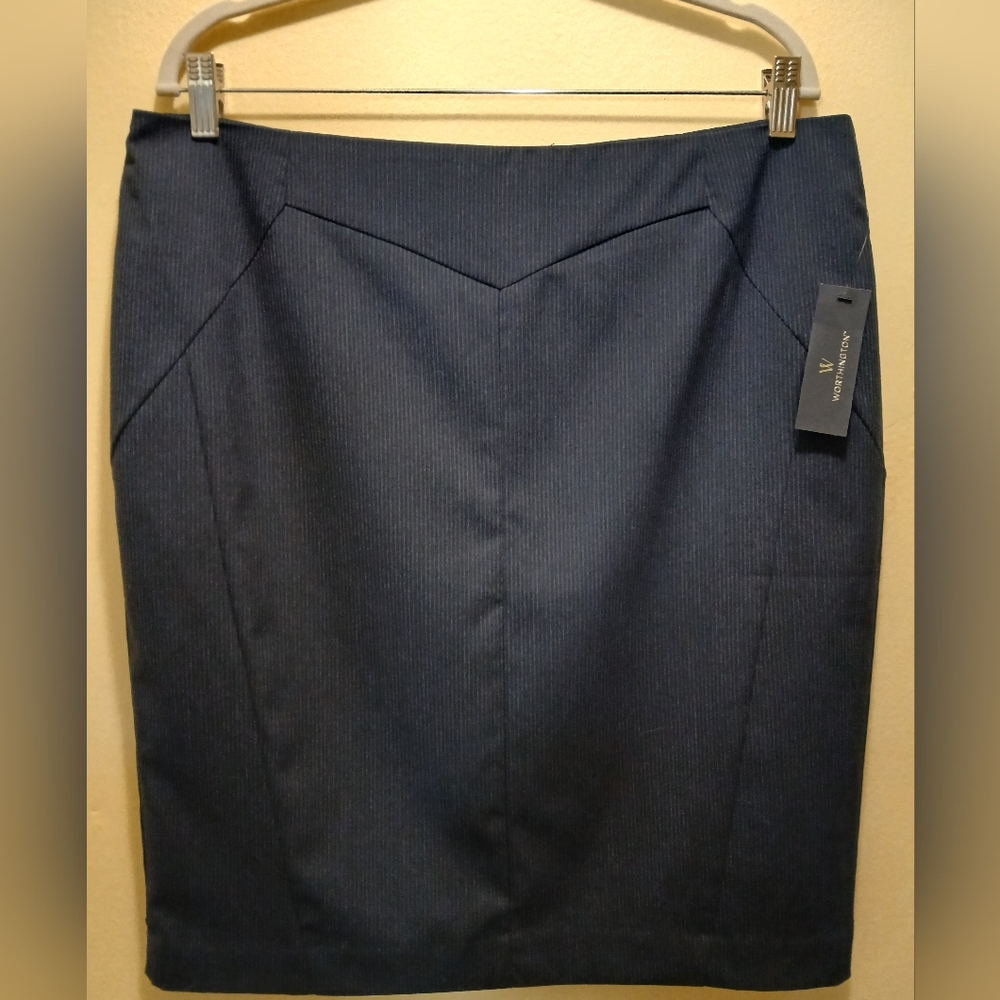 Worthington Black Pinstripe Pencil Skirt Knee-Length